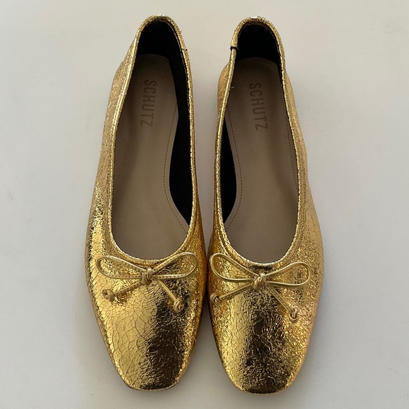 SCHUTZ Arissa  Metallic Gold Leather Ballet Flats Size 8 NEW - Picture 9 of 11